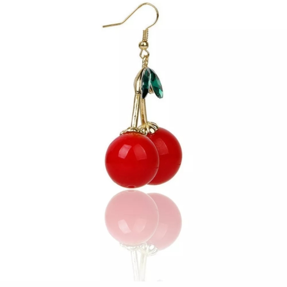 New Cherry Drop Dangle Hook Earrings - Picture 3 of 3